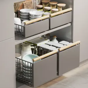 Organizzatore Estraibile con Maniglia in Legno, Cestello Retrattile Push-Pull per Armadio, Cassetto Scorrevole Pieghevole, Scolapiatti per Lavello Cucina/Bagno 2