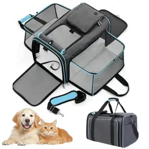 Borsa Trasportino Espandibile per Animali Domestici, Borsa a Tracolla Portatile, Trasportino per Auto, Zaino da Viaggio per Cani e Gatti, Borsa per Animali con 5 Finestre a Rete Retrattili 1