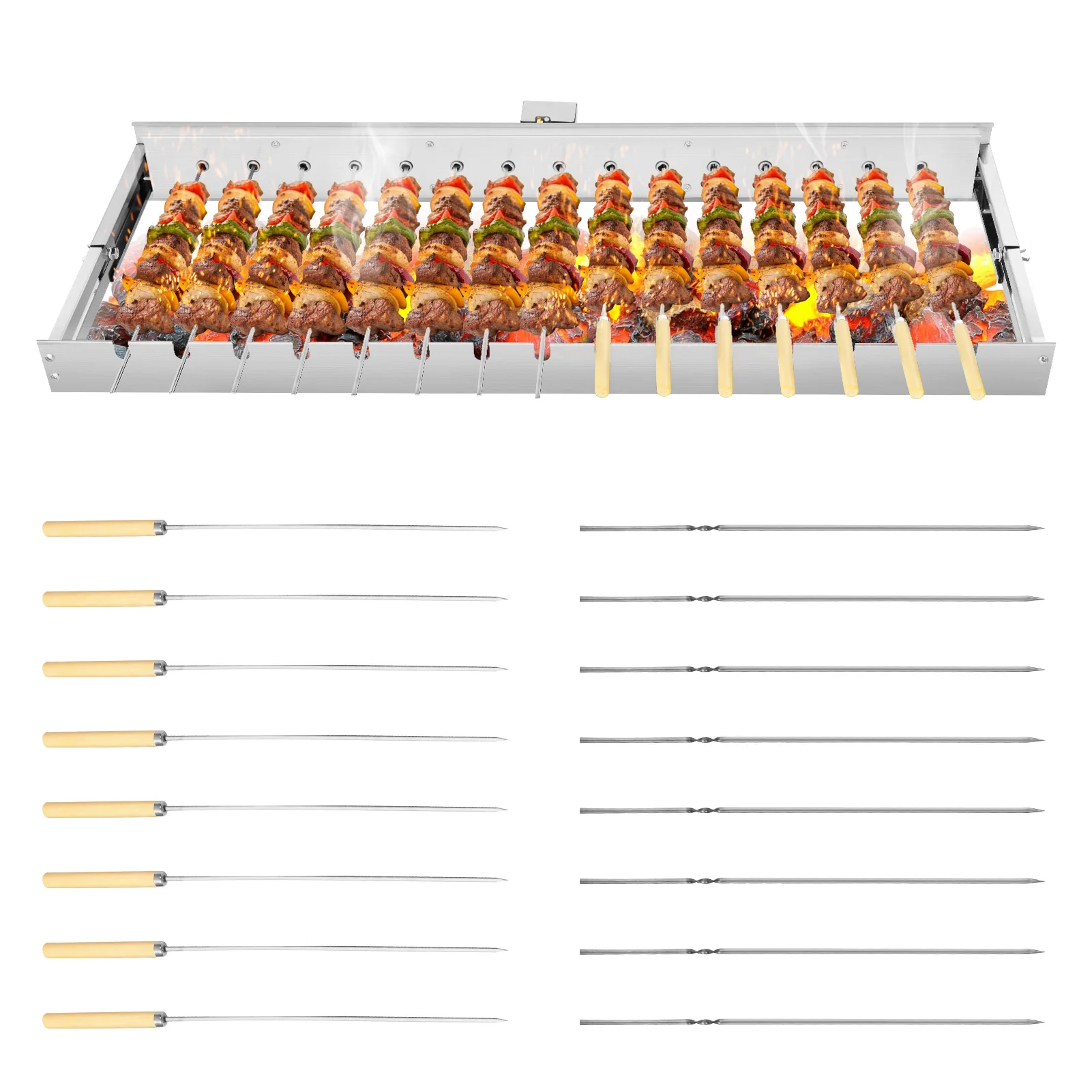 Griglia elettrica Griglia per barbecue rotante automatica con spiedini Griglia per barbecue con stufa per barbecue in acciaio inossidabile a larghezza regolabile 6