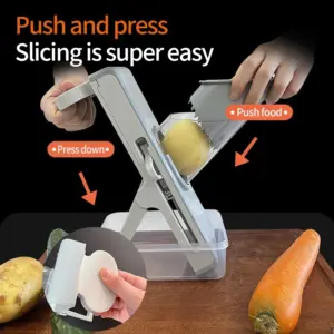 Affettatrice Sicura Mandolina Tagliaverdure Veggie Dicer Affettatrice per Julienne Frittura e Patate Ottieni Scatola di Immagazzinaggio con Coperchio 1