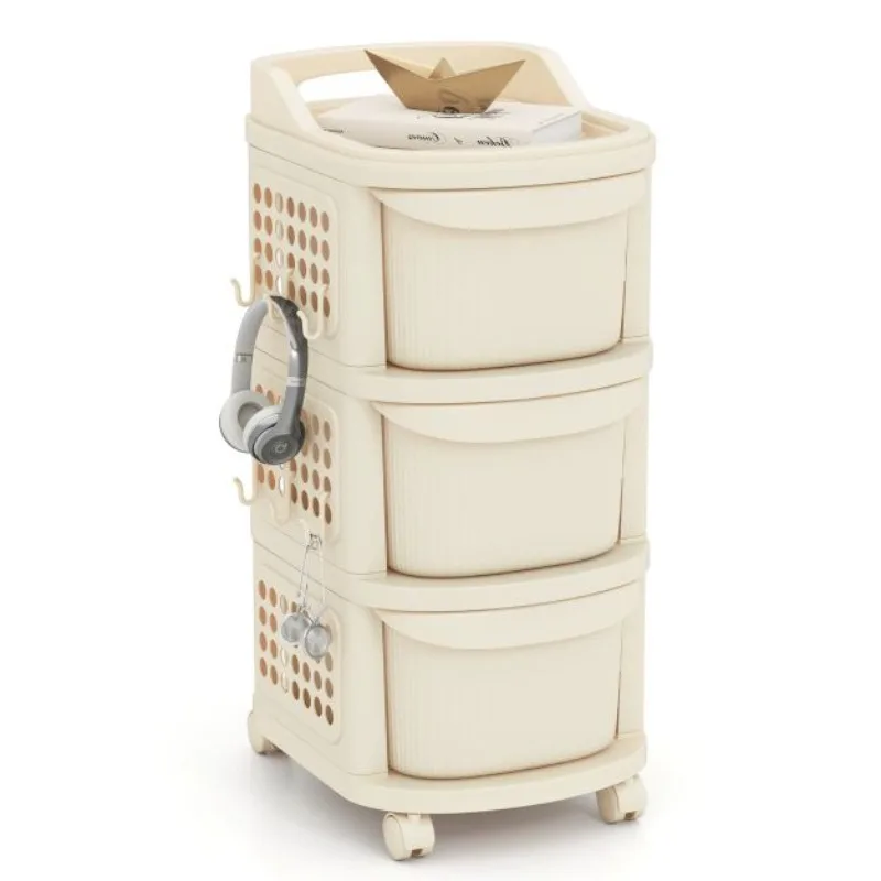Carrello portaoggetti con ruote, 3 cassetti e ganci per pannello forato, carrello multiuso mobile con maniglia, facile da montare per casa, bagno, ufficio 3