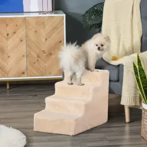 Scala PawHut per cani a 4 gradini, scaletta per gatti antiscivolo per animali domestici, copertura rimovibile e lavabile 2