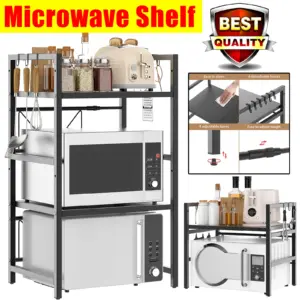 VickyHome Scaffale da cucina retrattile ispessito in acciaio al carbonio Scaffale per microonde Scaffale per forno Scaffale per fornello di riso Scaffale per uso domestico 2/3 strati 1