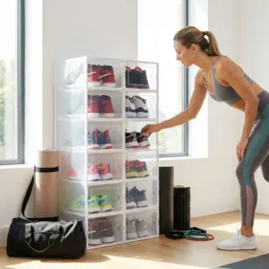 Scatole per Scarpe, Confezione da 6/12, Organizzatore Impilabile per Scarpe, Contenitore per Scarpe con Coperchio per Calzature fino alla Taglia 45, Bianco 1