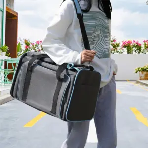 Borsa Trasportino Espandibile per Animali Domestici, Borsa a Tracolla Portatile, Trasportino per Auto, Zaino da Viaggio per Cani e Gatti, Borsa per Animali con 5 Finestre a Rete Retrattili 2