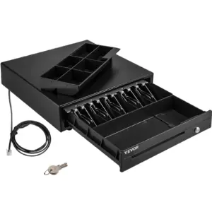 SucceBuy Cassetto per registratore di cassa 16" 12 V per vassoio del sistema POS Scomparto per monete rimovibile e 2 chiavi incluse Cassetto per cavi RJ11/RJ12 1