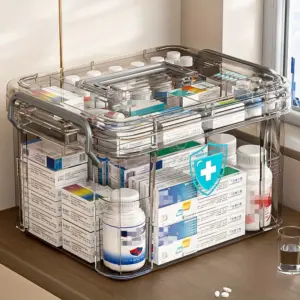 Scatola Trasparente Impermeabile per Medicinali e Pronto Soccorso - Contenitore a Doppio Strato in Plastica PP con Coperchio Rettangolare, per Emergenze 2