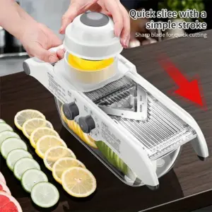 Affettatrice per limone Affettatrice per verdure regolabile Affettatrice Julienned con cestino Cucina manuale multifunzionale per patate e frutta 1