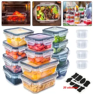 Set di 16 Contenitori per Alimenti con Coperchi, Ermetici e Antiperdita, Adatti per Microonde, Congelatore e Lavastoviglie, Scatole Impilabili per Cucina 1