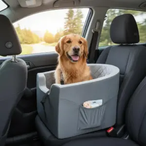 Seggiolino auto per cani di taglia piccola e media fino a 25 kg, seggiolino rialzato impermeabile per cani, tasca portaoggetti, guinzaglio di sicurezza 1