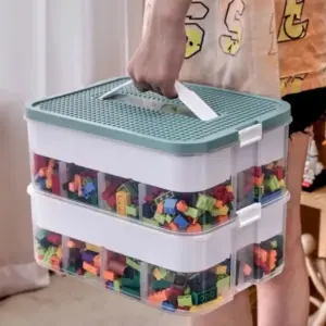 Scatola di immagazzinaggio per blocchi di costruzione per bambini da 1/2/3 strati Contenitore per articoli vari regolabile Contenitore di stoccaggio piccolo classificato Scatola per organizzatore di giocattoli 2