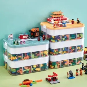 Scatola di immagazzinaggio per blocchi di costruzione per bambini da 1/2/3 strati Contenitore per articoli vari regolabile Contenitore di stoccaggio piccolo classificato Scatola per organizzatore di giocattoli 1