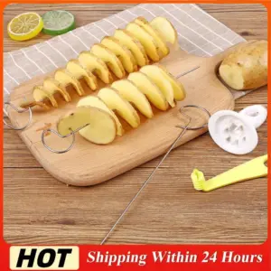 Affettatrice per Patate Tornado con 4 Lame in Acciaio Inox, Spiralizzatore Manuale per Patatine, Accessori da Cucina 1