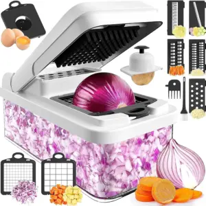 Tritatutto per verdure 15 in 1, tritatutto per verdure a 7 lame, pratico tritatutto per alimenti con contenitore, grattugia per formaggio, elementi essenziali per la casa 1