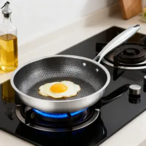 28 cm di diametro Padella in acciaio inossidabile Compatibile con induzione Struttura a nido d'ape Riscaldamento uniforme Durevole Facile da pulire per la cucina domestica 1