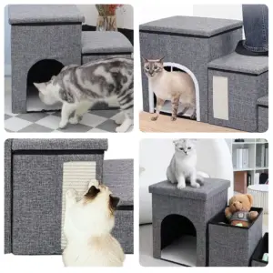 Scala per Cani Pieghevole a 3 Gradini con Vano Portaoggetti, Rampa Antiscivolo per Animali Domestici, Capacità 60kg, per Salire a Letto e Divano, Scaletta Portatile per Gatti e Cani 2