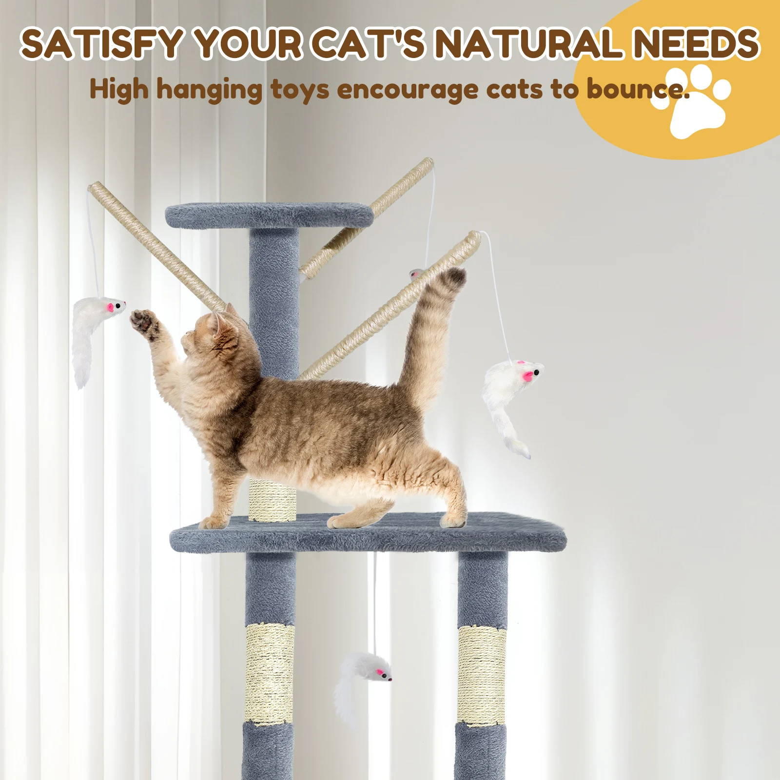 BRIEFNESS Torre per albero per gatti da 140 cm con tiragraffi, grotta morbida e zona per dormire, centro attività per interni/esterni per gatti grandi/piccoli 5