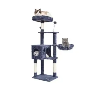 SucceBuy Albero per gatti per gatti da interni Torre per gatti con gatto Condo Tiragraffi in sisal HammockTop Piattaforma per saltare persico Grigio scuro 1