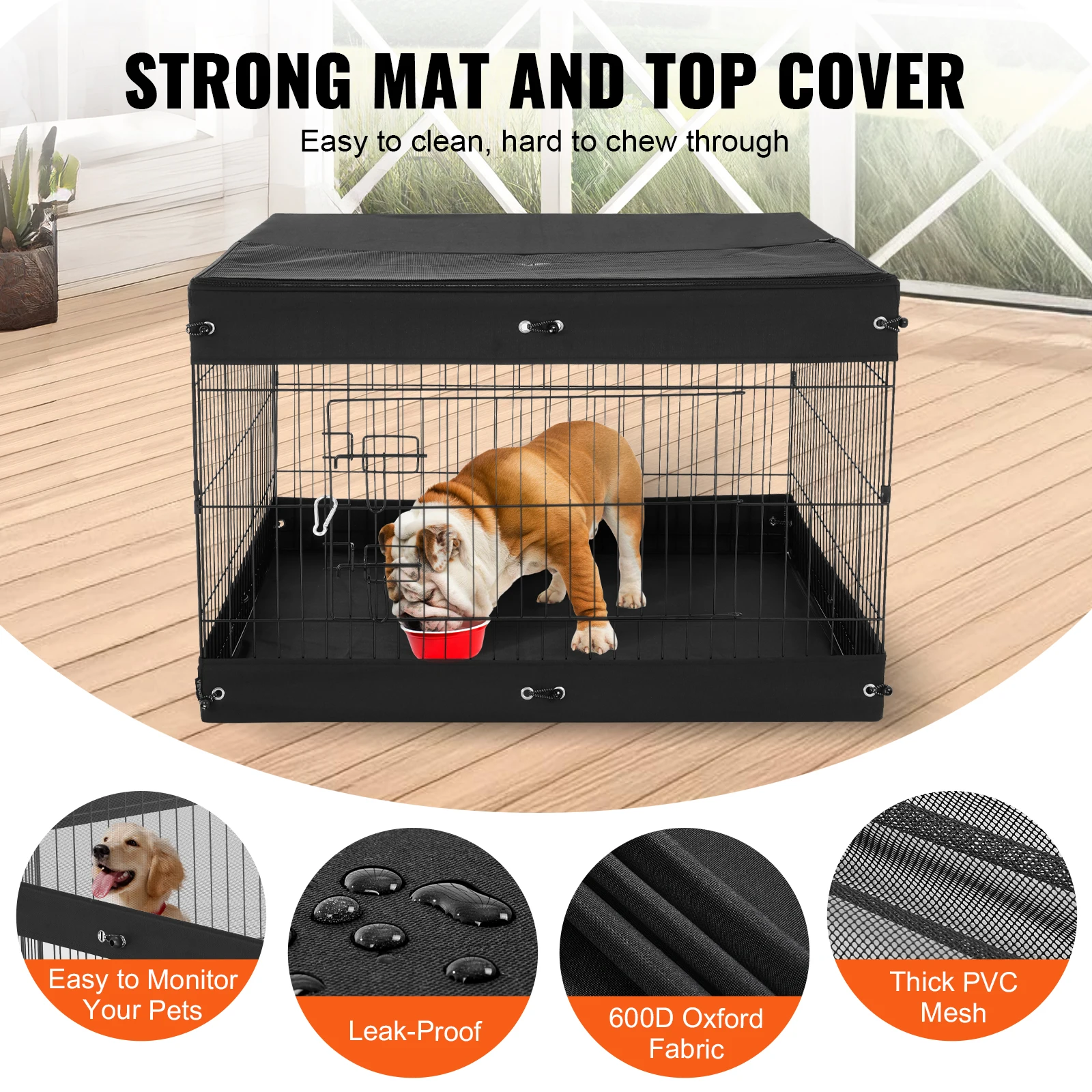 SucceBuy Box per Cani Pieghevole in Metallo, Recinto per Animali Domestici da Interno/Esterno con Copertura Superiore e Tappetino Inferiore per Cani 4