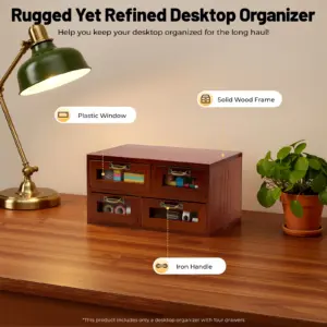 Organizzatore da tavolo retrò a 4 cassetti Scatola portaoggetti da tavolo in legno Accessori da scrivania Decorazioni per l'home office 1