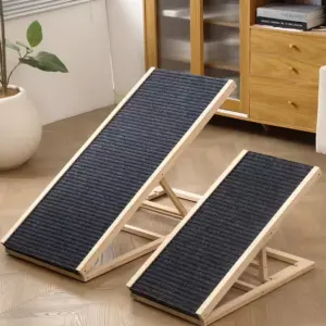 Scala per Cani 70cm/100cm, Rampa in Legno Massiccio Regolabile, Scala Antiscivolo con Tappeto di Sicurezza per Divano/Letto/Auto 2