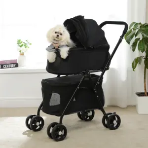 Passeggino pieghevole per animali domestici Passeggino da viaggio per cani a 4 ruote Passeggino Jogger con cestino portaoggetti per forniture per animali domestici per cuccioli di gatto all'aperto 2