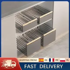 Organizzatore Estraibile con Maniglia in Legno, Cestello Retrattile Push-Pull per Armadio, Cassetto Scorrevole Pieghevole, Scolapiatti per Lavello Cucina/Bagno 1