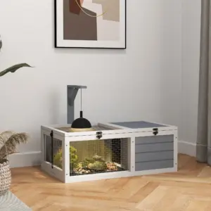 Terrario PawHut per tartarughe, con luce e supporto per lampada, 2 vassoi scorrevoli, per tartarughe terrestri, conigli e piccoli animali - Sun 81x48x31,5 cm, grigio chiaro 2