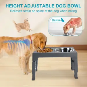 Ciotole rialzate regolabili a 5 altezze per cani - 2×1000ml in acciaio inossidabile con mangiatoia lenta, supporto pieghevole per gatti/cani per la salute della colonna vertebrale 2