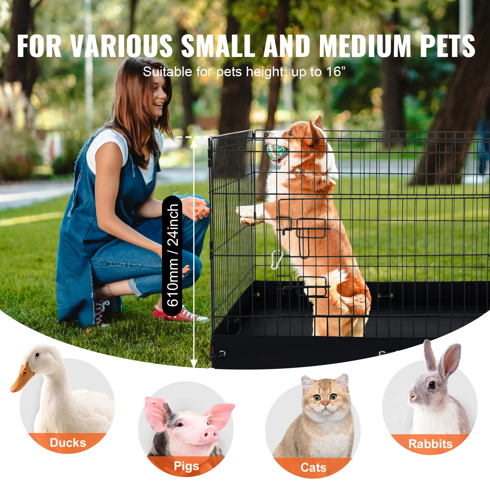 SucceBuy Box per Cani Pieghevole in Metallo, Recinto per Animali Domestici da Interno/Esterno con Copertura Superiore e Tappetino Inferiore per Cani 3
