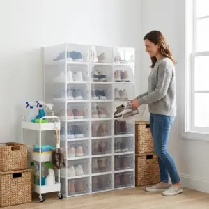 Scatole per Scarpe, Confezione da 6/12, Organizzatore Impilabile per Scarpe, Contenitore per Scarpe con Coperchio per Calzature fino alla Taglia 45, Bianco 2