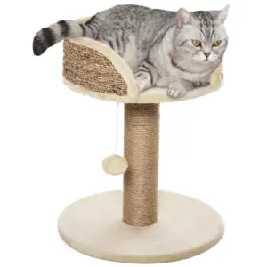 PawHut Albero per gatti con design a grattacat e gioco interattivo, con piattaforma in peluche - 40x40x49 cm - Juta Caffè 1