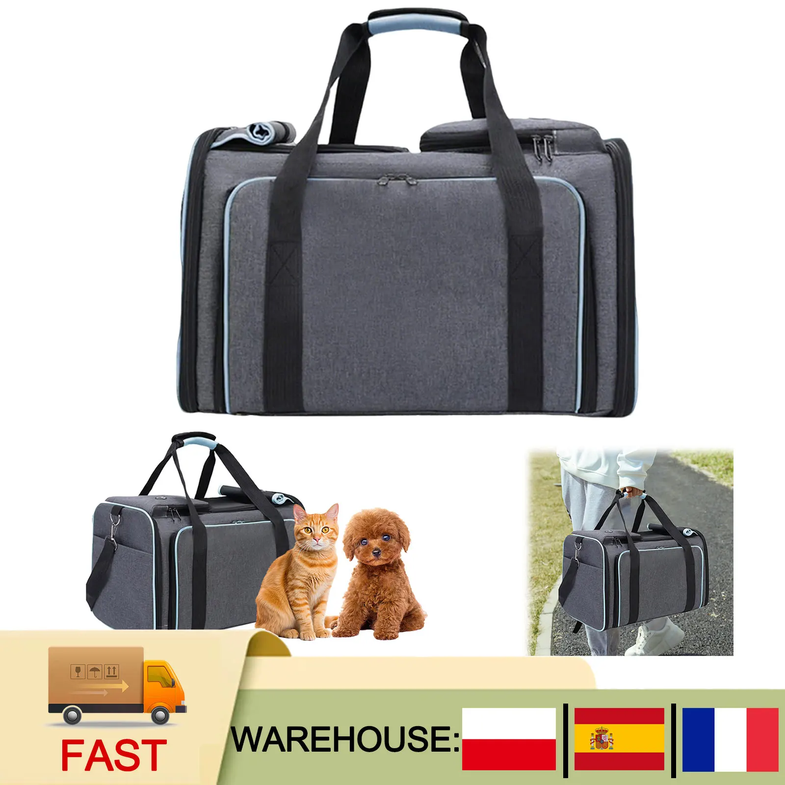 Trasportino Pieghevole per Cani e Gatti, Borsa da Viaggio Leggera per Animali Domestici, Gabbia Robusta per Aereo, Auto e Viaggi Quotidiani 1