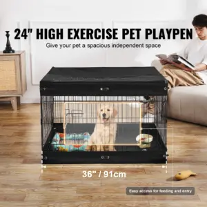 SucceBuy Box per Cani Pieghevole in Metallo, Recinto per Animali Domestici da Interno/Esterno con Copertura Superiore e Tappetino Inferiore per Cani 2