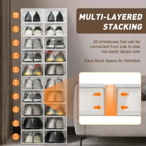Confezione da 20 Scatole Moderne per Scarpe, Organizzatore Impilabile Trasparente per Sneaker, Contenitore Salvaspazio per Armadio, Camera da Letto, Bagno 1
