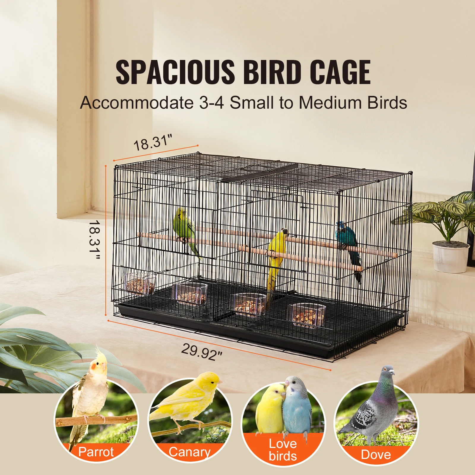 SucceBuy Gabbia per uccelli da volo da 30 pollici Gabbia per piccoli animali divisa impilabile per tipi di uccelli Gabbia per uccelli da viaggio per animali domestici con manico e perca 2