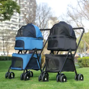 Passeggino pieghevole per animali domestici Passeggino da viaggio per cani a 4 ruote Passeggino Jogger con cestino portaoggetti per forniture per animali domestici per cuccioli di gatto all'aperto 1