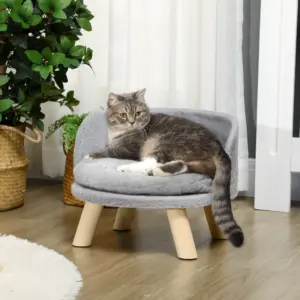 Cuccia a Cuscino PawHut per Cani, Design Scandinavo, Morbido Cuscino Rimovibile, Piedini Ø 40,5x33H cm, Grigio 2