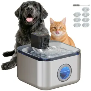 Fontanella automatica per gatti PawHut 4.2L in acciaio inox con pompa ultra silenziosa, indicatore LED, batteria da 4000 mAh 1