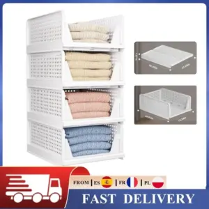 Set di 4 Contenitori Pieghevoli Impilabili, Scatole per Armadio in Plastica PP, Organizzatori per Ripiani del Guardaroba, per Camera da Letto 1
