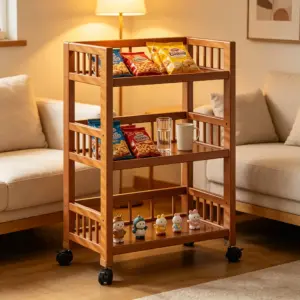 Scaffale portaoggetti multistrato da terra, mobiletto per snack, carrello mobile, scaffale multifunzionale per cucina domestica 2