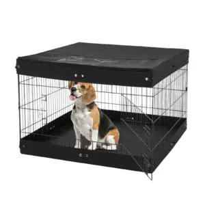 SucceBuy Box per Cani Pieghevole in Metallo, Recinto per Animali Domestici da Interno/Esterno con Copertura Superiore e Tappetino Inferiore per Cani 1