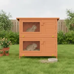 Casetta da esterno in legno a 4 porte, 2 piani, tetto impermeabile, 2 ripiani scorrevoli, per conigli e piccoli animali 1