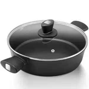 Padella a induzione con coperchio, padella per saldo, padella con bordo alto, pentola da cucina 28 cm / 3,8 L con manici antiscottatura 1