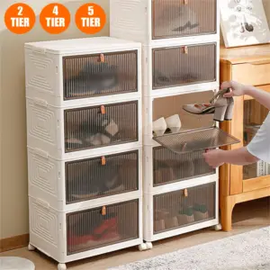 Scatola portaoggetti pieghevole a 2/4/5 livelli con coperchio Organizzatori portaoggetti pieghevoli per scarpe Scatola organizer per la casa con ruote 2