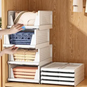 Set di 4 Contenitori Pieghevoli Impilabili, Scatole per Armadio in Plastica PP, Organizzatori per Ripiani del Guardaroba, per Camera da Letto 2