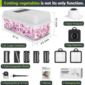 Tritatutto per verdure 15 in 1, tritatutto per verdure a 7 lame, pratico tritatutto per alimenti con contenitore, grattugia per formaggio, elementi essenziali per la casa 2