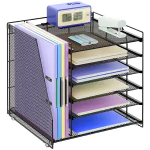 Organizer da scrivania, porta documenti multistrato, contenitore impilabile, scatole portaoggetti con maniglia, forniture per ufficio per fogli A4 1