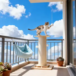 Tiragraffi per Gatti con Palla Sospesa, Tavola per Tirare e Arrampicarsi, Base Stabilizzata e Allargata 60cm/80cm 1