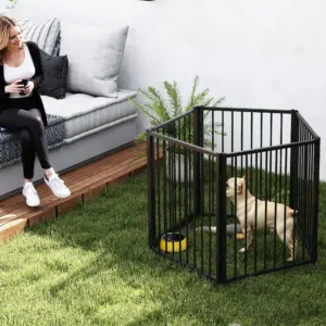 Recinto per cani PawHut a 5 pannelli, pieghevole, portatile, in metallo, 76H, per interni ed esterni, nero 2